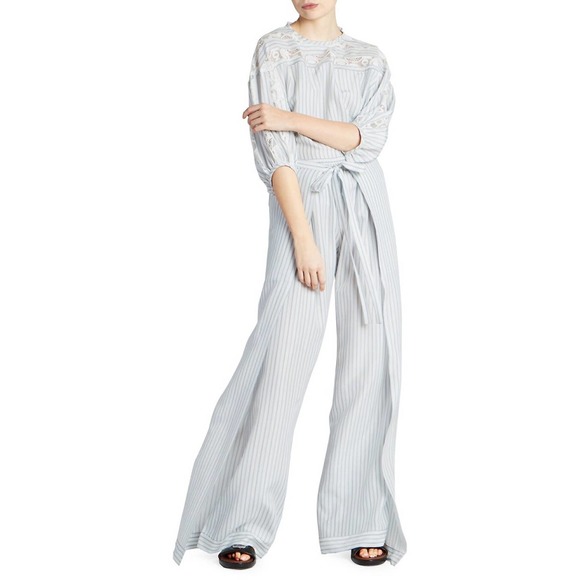 NWT $1790 Chloé Silk Striped Tie-Front Pants sz38